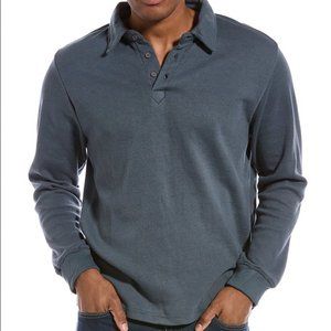 Onia Classic Waffle Long Sleeve Polo in Stormy Blue Size M